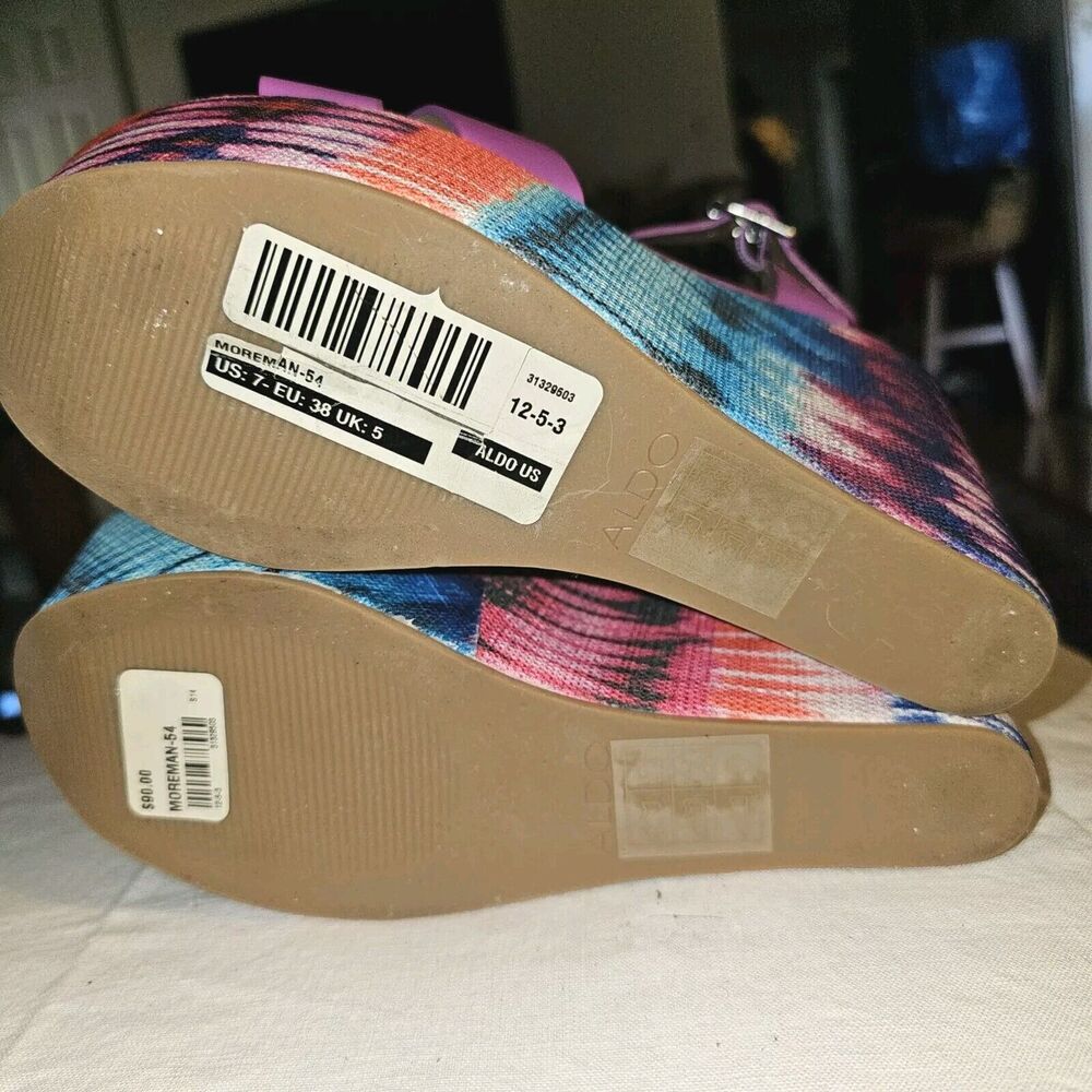 ALDO MOREMAN Womens Platform 5" Wedge Sandal Hippie Purple Pink Tye Dyed Sz 7 - Picture 7 of 11